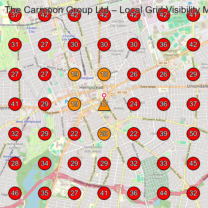The Carmoon Group Ltd GeoGrid visibility map for Insurance Agency in Valley Stream